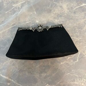 Kate Landry Black Satin Clutch with Silver Accents